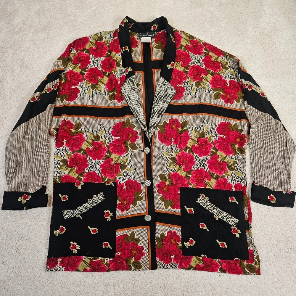 VTG‎ Women's Carole Little Floral Tapestry Blazer Jacket Size 14 Oversized Artsy